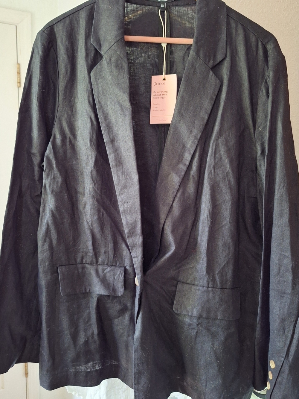 Quince Black Linen Blend Single-Button Blazer
